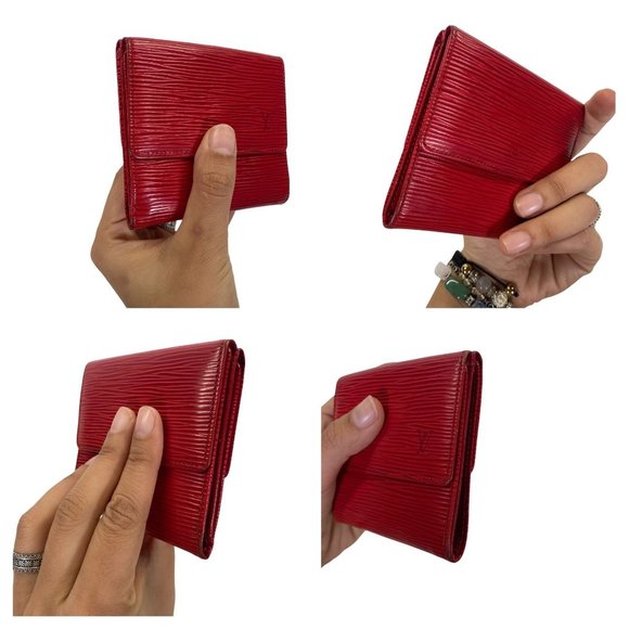Authentic Louis Vuitton Wallet Credit Epi Porte Feiulle Elise Red Leather Trifol - Picture 4 of 9